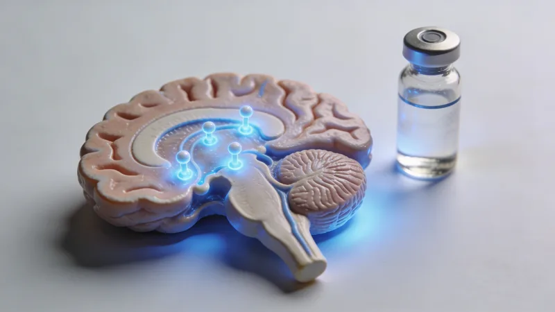 Illustration — Peptide Ipamorelin : Prise de Muscle et Sommeil — Zéro Effet Secondaire